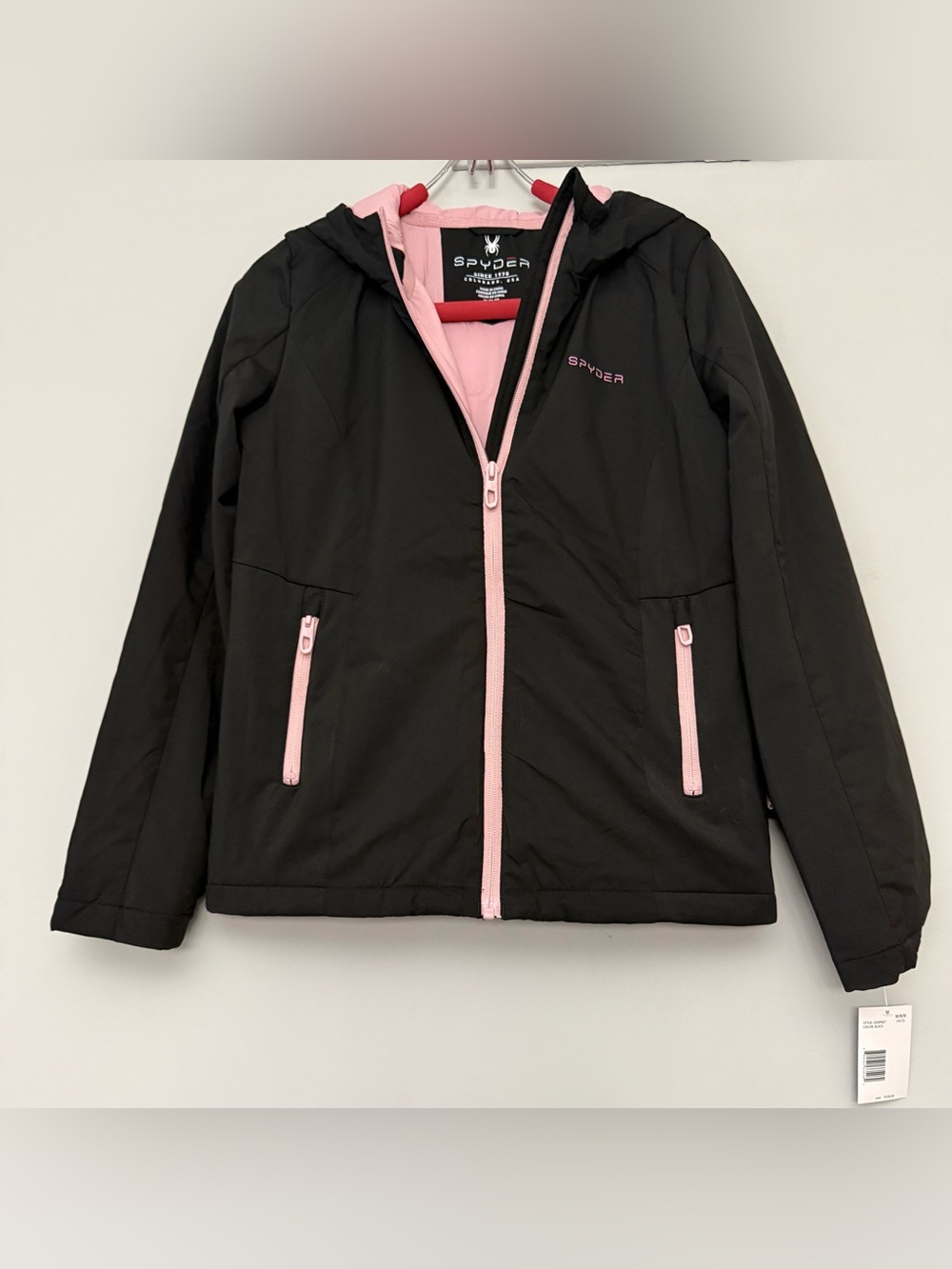 NWT Spyder Youth Black with Pink Trim Hooded Jacket size Medium